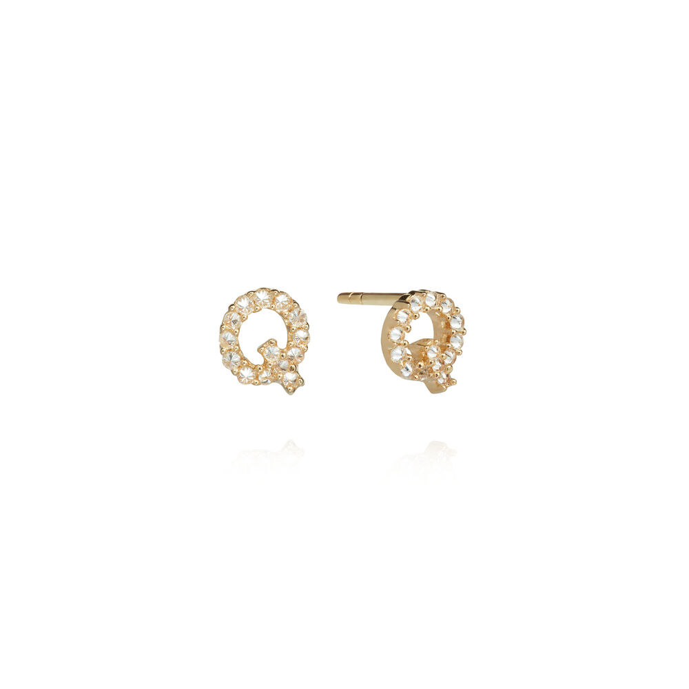A pair of 18ct Gold Diamond Initial Q Stud Earrings | Annoushka jewelley